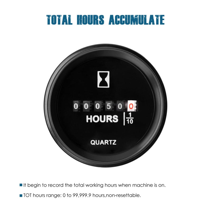 Runleader Mechanical Hour Meter, AC/DC 8V to 80V,Waterproof Design for Lawn Mower Golf Cart Boat Forklift Motorhome Sawmil etc. - Image 2